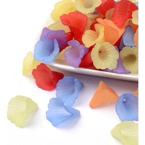 20pcs White/Mixed Transparent Frosted Acrylic Dyed Flower Beads for jewelry making,20x20mm F60