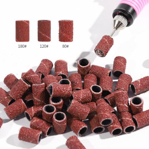 20pcs Sanding Cap Bands For Electric Manicure Machine 180/120/80 Grit Nail Drill Grinding Bit Files Pedicure Tool Set
