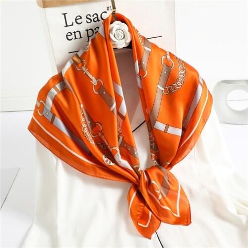 2021 Female Silk Scarf Large Square Hijab Neck Scarves Shawl Wraps Design Print Neckerchief Lady Foulard Bandana Women Headband