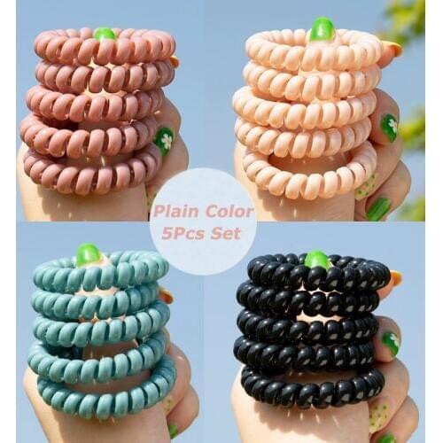 5Pcs/Set Hot Sale Korean Telephone Wire Line Hair Tie Colorful Spiral Shape Plain Color Women Hair Accessories Eastic Hair Band