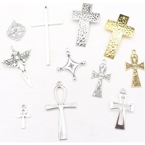 8pcs Popular Metal Crosses Charm Collection Retro DIY Necklace Bracelet Pendants For Men and Women Jewelry Craft Making