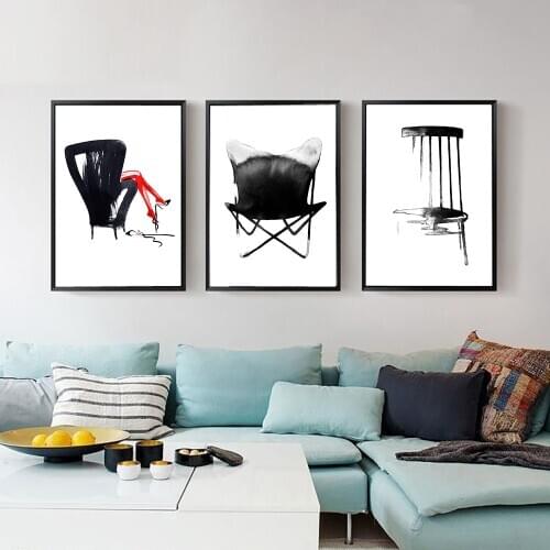 Black White Chair Picture Abstract Poster Child Wall Art Canvas Print Painting Nordic Minimalist Style HD Image Home Decor