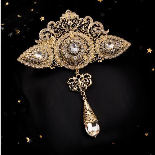 Big size Moroccan style jewelry brooch classic gold crystal brooch with rhinestone Arabian wedding jewelry