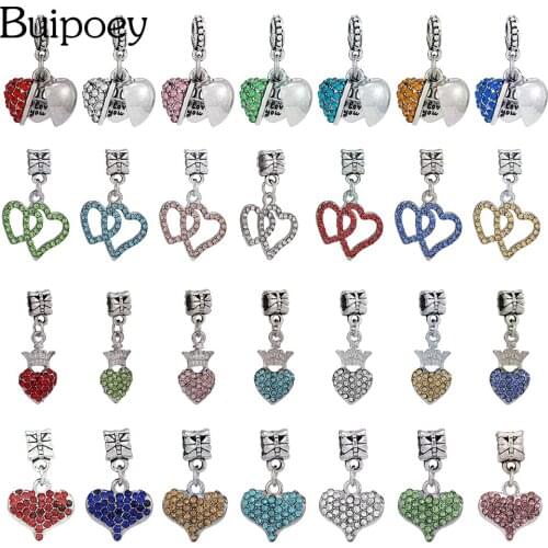 Buipoey 7 Color Heart Pendant Crystal Charm For Bracelets & Necklace Diy Shiny Couples Women Jewelrys Accessories Beads