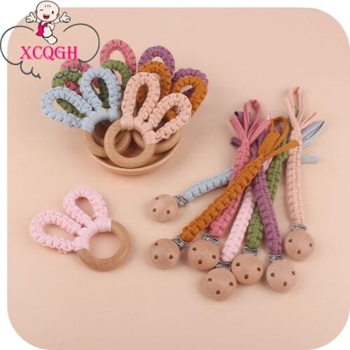 XCQGH Handmade Boho Braided Baby Pacifier Clip Chain Holder Cute Bunny Cotton Teethers