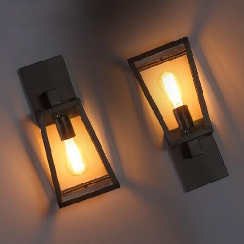 Designer glass box wall lamp Loft American industrial retro balcony corridor lamp study outdoor wall lamp