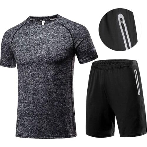 Mens Summer Solid Color Sports Suit 2-Piece Sportswear Set Basketball Fitness Gym Running Short Sleeve T Shirt + Shorts Set