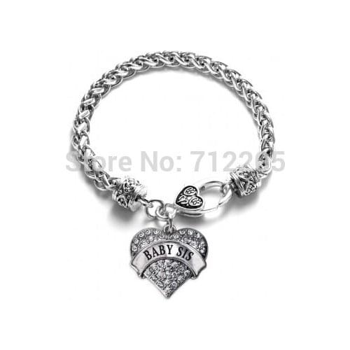 EMS or DHL Hot sales wholesale 100PCS Wheat Link Bracelet Chain with hearts BABY SIS with Lobster Claw Bracelet