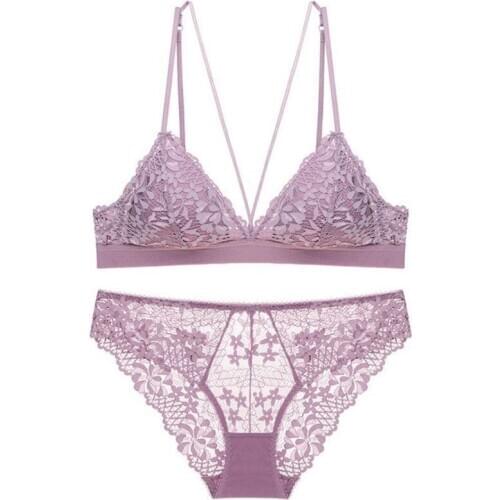 French Sexy Triangle Cup Womens Bra Thin Lace Underwear No Steel Ring Bra Set Lingerie Set Women Underwear Sexy Lace