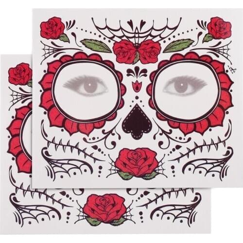 Frcolor 2pcs Temporary Skeleton Tattoos Day of the Dead Supplies Waterproof Face Tattoos for Halloween (T-009)