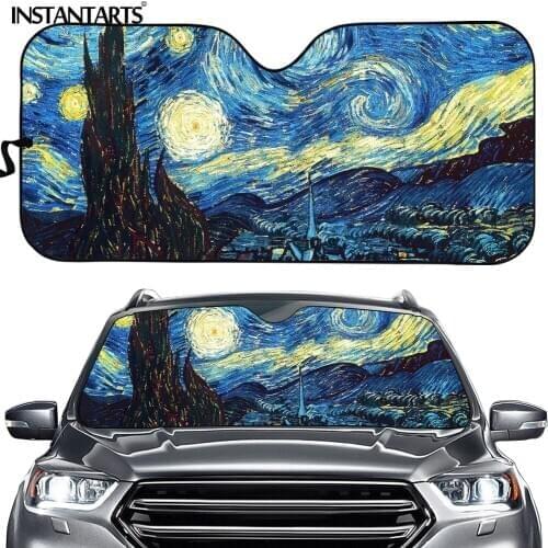 INSTANTARTS Van Gogh Starry Sky Car Windshield Sun Shade Universal Anti UV Sun Heat Reflector Protection Auto Accessories SUV