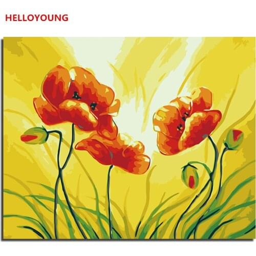YH104 DIY Handpainted Oil Painting Six Flowers Digital Painting by numbers oil paintings chinese scroll paintings Home Decor