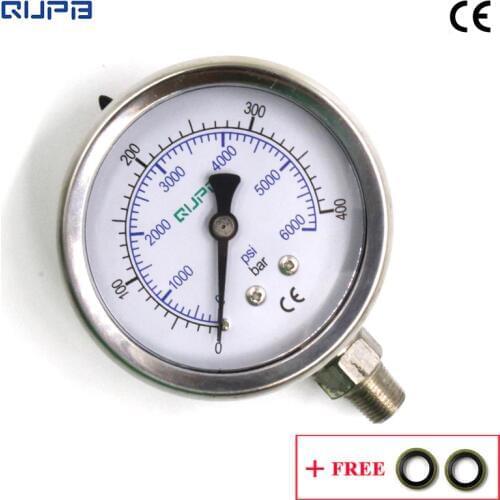 QUPB 63MM PCP Paintball 400bar High Pressure Gauges liquid Filled Diving Pressure Gauge Stainless Steel Case 1/8NPT GEL001
