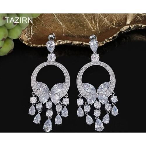 Fashion CZ Dangle Earrings Cute Bride Wedding Butterfly Shape Drop Earrings Dinner Party Sparkling Crystal Jewelry Accessories