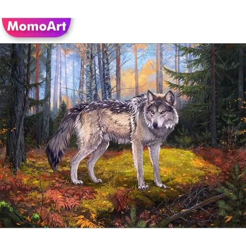 MomoArt DIY Diamond Mosaic Wolf Picture Of Rhinestone Diamond Embroidery Animal Needlework Painting Cross Stitch Handmade Hobby