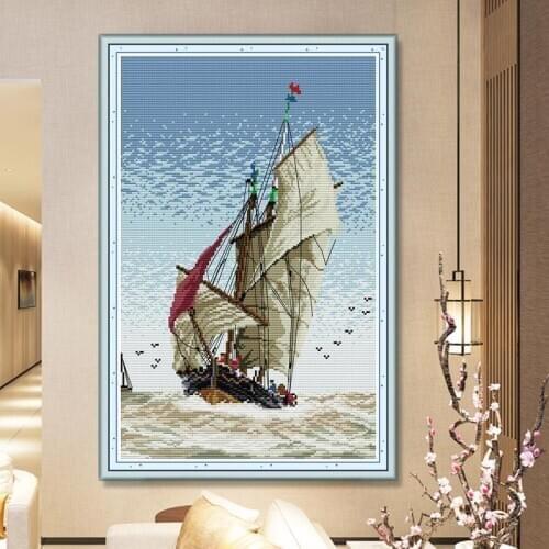 Ocean Sailing Cross Stitch Kit Smooth sailing 14CT printing embroidery handmade DIY gift home decoration painting for friends