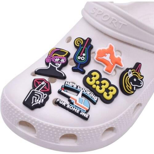 1pcs Neon series Shoe Charms Accessories poker time clock garden Shoe Decorations fit women croc Clog jibz Kid X-mas Party Gifts
