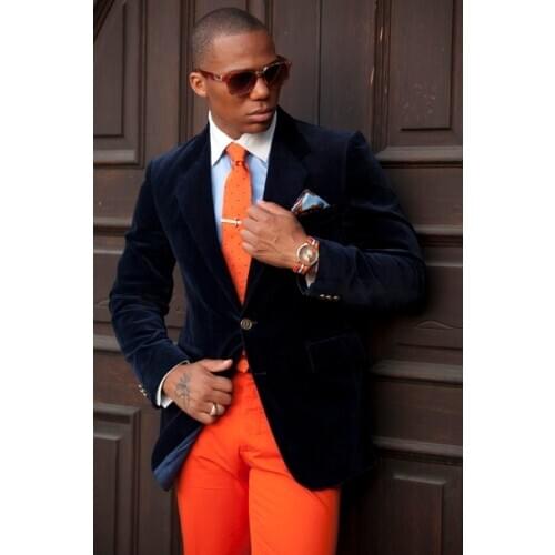 2017 Latest Coat Pant Designs Navy Blue Velvet Men Suit Slim Fit Skinny Tuxedo 2 Piece Groom Blazer Terno Masculino Jacket+Pant