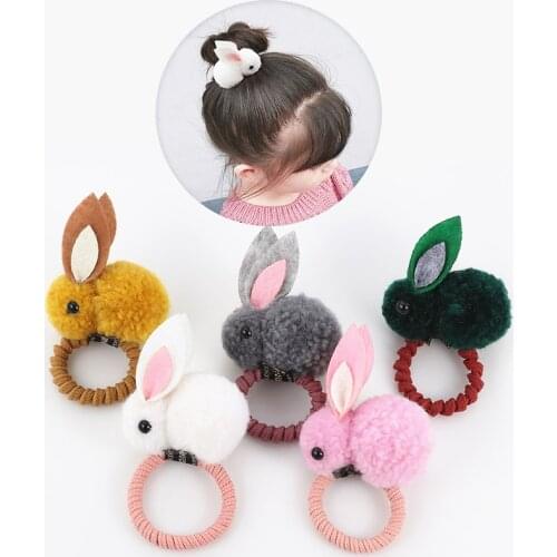 2020 New Cute Animal Hair Ball Rabbit Hair Ring Female Rubber Band Kids Ponytail Holder Scrunchie Korean Cute Elastic Hair Bands