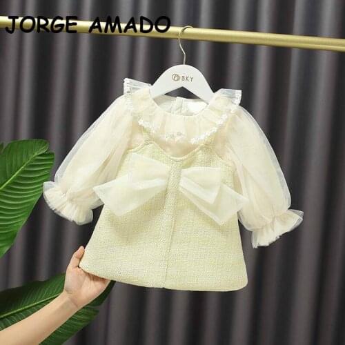 2020 Autumn New Korean Style Girl Dress Lotus Leaf Collar Big Bow Bubble Sleeve Princess Dress Kids Clothes 1-5T E203104