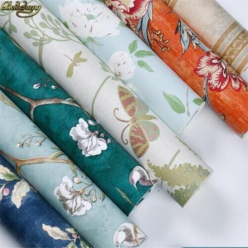 Beibehang American retro pastoral apple tree flower and bird wallpaper self-adhesive stripes living room TV background wall