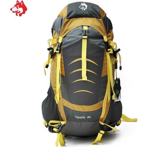 Wholesale 45L Blue/Yellow/Burgundy outdoor equipment Travel daypack bag nylon hiking camping backpack