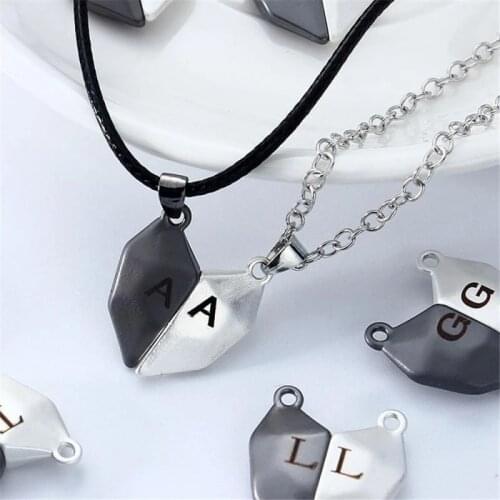 A-Z Letter Couple Necklace 1 Pair Magnetic Attraction Heart Stone Lovers Necklaces Set For Women Men Magnet Jelwelry Gift