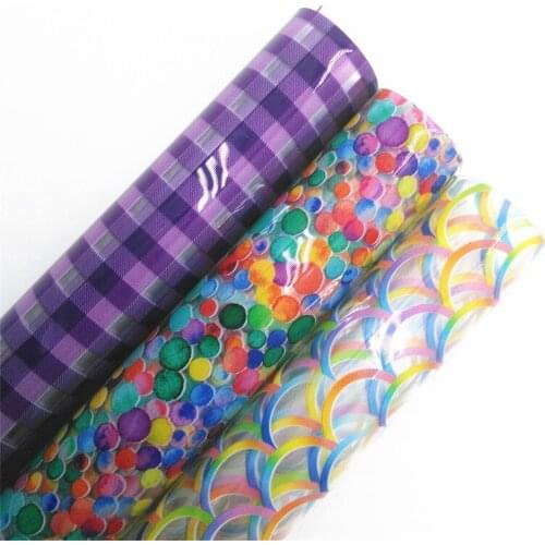 Plaids Polka Dots Mermaid Fish Scales Printed Jelly Leather Transparent See Through TPU CLEAR Leather For Bow Earrings DIY r038c