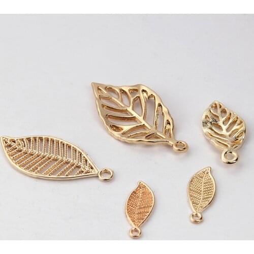 50PCS Gold Color Plated Alloy Hollow Tree leaf Charms Leaves Pendant for Diy Jewelry Findings Jewelry Accessories wholesale