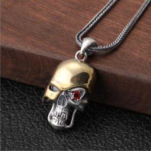 925 Silver Skeleton Pendant Vintage 925 Sterling Silver Skull Head Pendant Necklace Man Punk Pendant