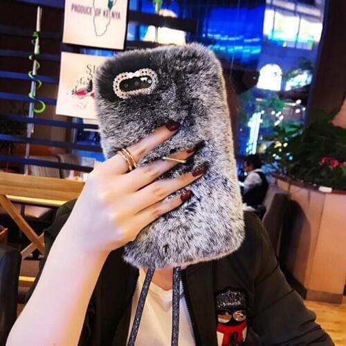 Ring Bracket Rabbit Fur Cases For SamsungS5 S6 S7 S8 S9 S10 Plus S10 Lite Note5 8 9 Capa Warm Rabbit hair Cover Skin Soft Cases
