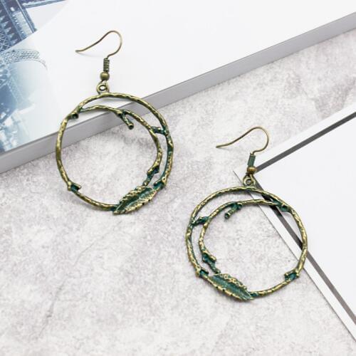 Natural Plant Round Branch Leaves Mottled Antiques Classic Retro Earrings Female Vacation Adventure Earrings Pendant Jewelry