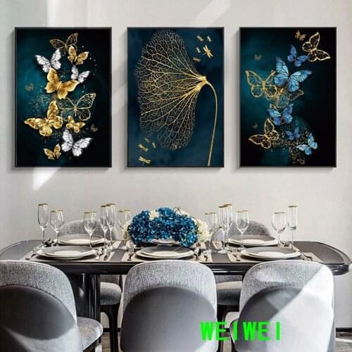 Blue Gold Butterfly Diamond Embroidery Plant Animal Diamond 5D Diamond Painting Modern Simple Embroidery Mosaic Home Decoration