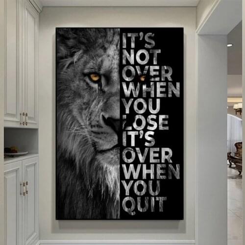 Modern Animal Wall Decor Paintings Lion Poster Its Over When You Quit Insparing Phrase Canvas Prints for Home Office Wall Decor