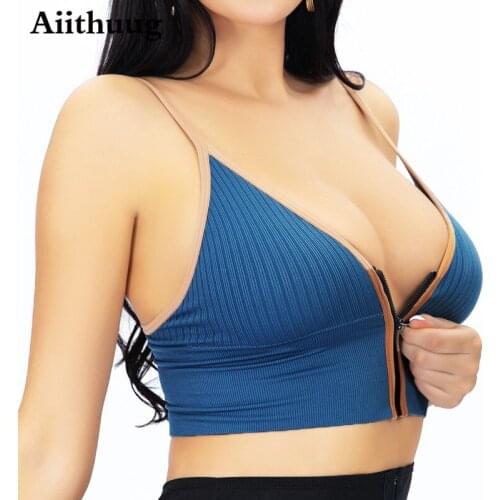 Aiithuug Cozy Yoga Sports Bra Front Zipper Elastic Underbust Band Strap Full Cup Cozy Yoga Sports Fitness Bras Breathable Shape