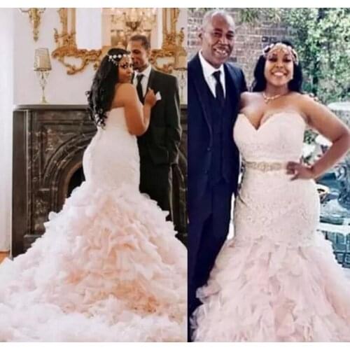 Mermaid Wedding Dresses Sweetheart Neckline Beaded Crystals Sweep Train Custom Made African Wedding Bridal Gown vestido de novia