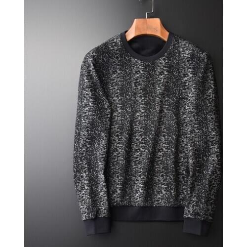 Add Velvet Thick Men Luxury Yarn-dyed Jacquard Round Collar Sweatshirt Male Autumn Winter Slim Mens Hoodies