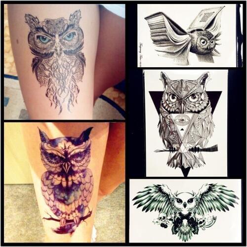 HOT Blue Eye Owl Waterproof Temporary Tattoo Women Men Large Body ARt ARm Tattoo Stickers 21x15CM Large Body ARm Legs Tatoo Owl