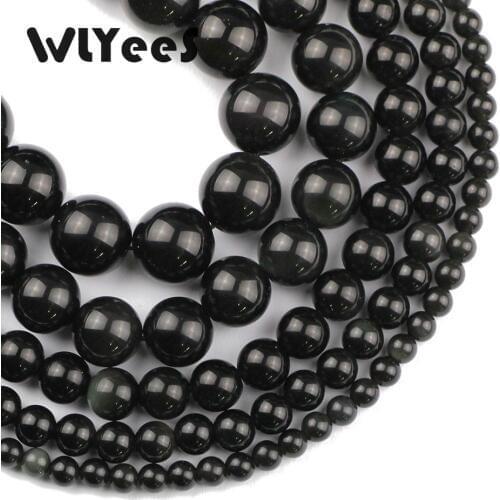 WLYeeS Factory Price Black obsidian stone natural stone 4-12mm round loose beads selection size for jewelry bracelet Making DIY