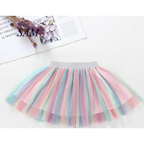 Childrens clothing INS girl princess gradient rainbow mesh skirt baby girls sweet wild pleated skirt