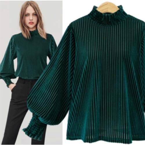 2020 Long Bell Sleeve Fit T-shirt Velvet Tee Shirt Femme Elegant Womens Turtleneck Slim Fit T-shirt Workwear Office Ladies Base