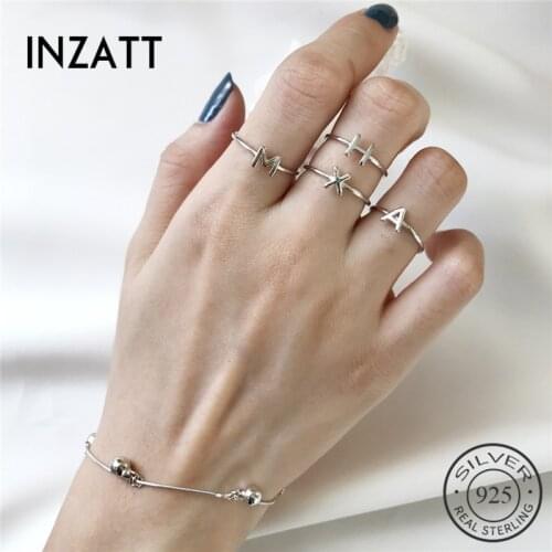 INZATT Real 925 Sterling Silver Minimalist 26 Letter Unique Design Openwork Ring For Fashion Women 2020 Trendy Jewelry Gift