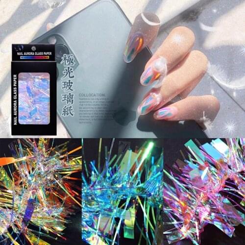 1 Box Laser Glass Paper Stickers Nail Art Decorations Mirror Effect Irregular Tape Line Decals Manicure Design Accessories