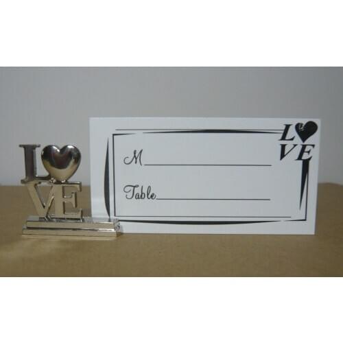 20 Pieces/lot) Silver LOVE Place Card Holders with Matching Card For Guest Seat Name Card holder and Love Heart Party Favor