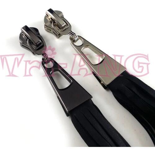 20pcs/lot, Stylish 5# Handbag Clothes Boots Zipper Slider with Leather Fringe Pulls