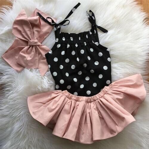 3Pcs Polka Dot Print Baby Girl Clothes Lace Up Rompers+Pink Skirt+Headband Newborn Clothes Summer Infant Clothing 2019 New 0-24M
