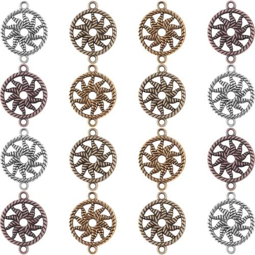 30Pcs/Lot Charms Alloy Hollow Pendants Round With Two Hole Antique Silver Plated for Jewelry Making DIY Necklace Bracelet Crafts