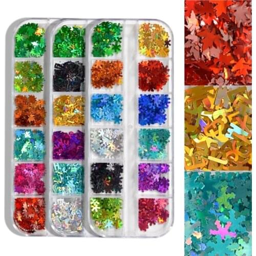 3D Maple Leaf Nail Art Glitter Sequins Flakes Sparkly Fall Maple Leaf Nail Sequins Holographic Autumn Leaf Shape