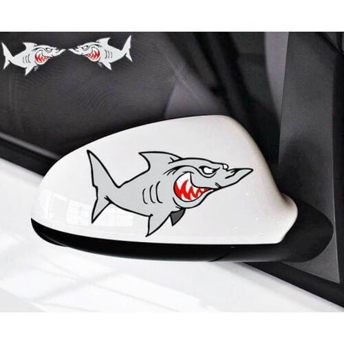 Volkrays 2 X Car Accessories Cartoon Ferocious Shark Sticker Decal for Motorcycle Skateboard Chevrolet BMW Peugeot Renault Mini