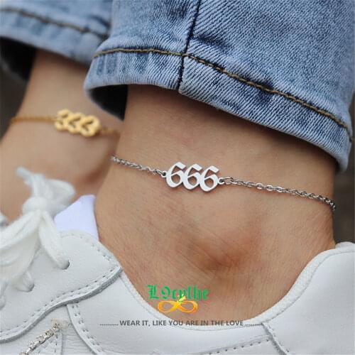 111 222 333 444 555 777 888 999 666 Angel Number Ankle Bracelet Stainless Steel Gold Chain Anklets For Women Men BFF Jewelry